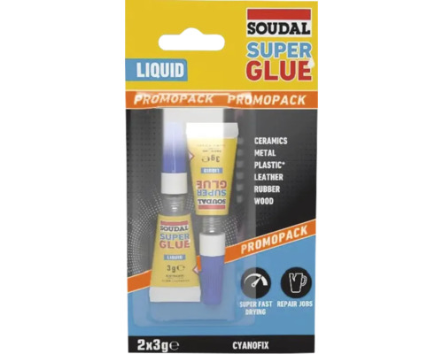 Soudal Super Glue Flüssig 2x3 g Soudal Superkleber Flüssig im Promopack für Keramik, Metall, Kunststoff, Leder, Gummi und Holz