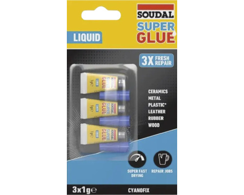 Soudal Super Glue Flüssig 3x1 g Soudal Super Glue Flüssig, 3er-Pack