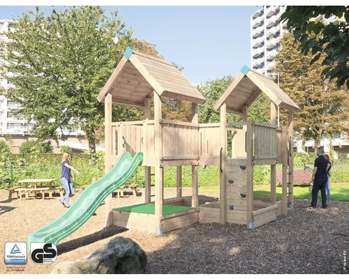 Spielhaus mit Stelzen P6 Douglasie HY-Land 680 x 330 cm Holz Grundturm, Sandkasten, Abdeckplane, Rutsche, Dacheindeckung, Klettersteine Spielhaus mit Stelzen P6 Douglasie HY-Land 680 x 330 cm Holz Grundturm, Sandkasten, Abdeckplane, Rutsche, Dacheindeckung, Klettersteine