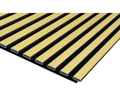 Akustikpaneel mit Holzlatten auf schwarzem Filz