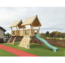 Holzspielanlage mit Kletterwand, Netz und Rutsche für Kinder