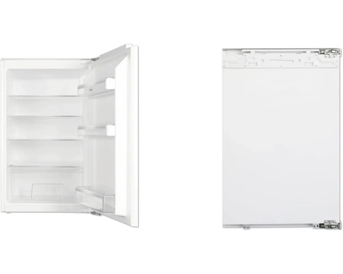 Einbaukühlschrank mit offener und geschlossener Tür.