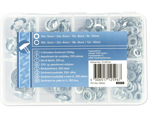 Unterlegscheiben Sortiment mit 250 Teilen