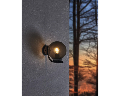 Wandleuchte mit runder, getönter Glasabdeckung und Metallhalterung