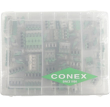 Dosenklemmen-Set in transparenter Aufbewahrungsbox mit Conex Logo