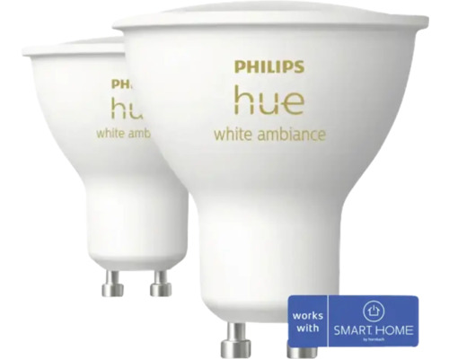 LED-Lampe GU10 / 4,2 W, 2200-6500 K, einstellbares Weiß, 2 Stk. Zwei Philips Hue White Ambiance Leuchtmittel