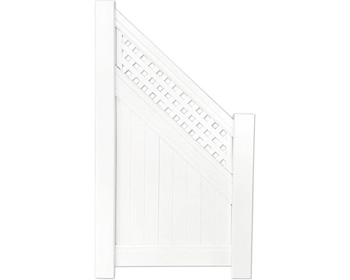 Weißes Gartentor mit diagonalem Lattenmuster