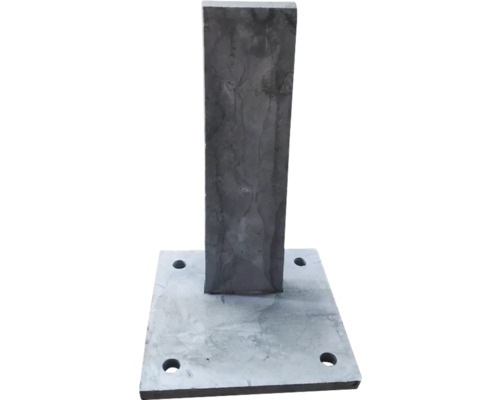 Pfostenträger aus Stahl mit quadratischer Grundplatte und vier Befestigungslöchern