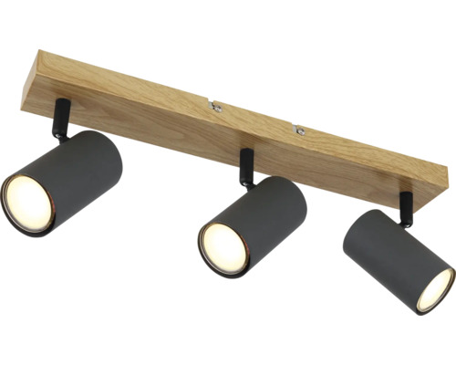 Deckenleuchte mit drei Strahlern und Holzträger