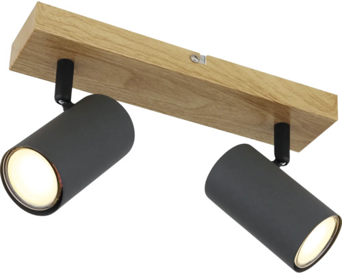 Deckenleuchte mit zwei Strahlern und Holzsockel