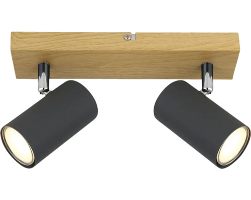 Deckenleuchte mit zwei Strahlern aus Holz und Metall