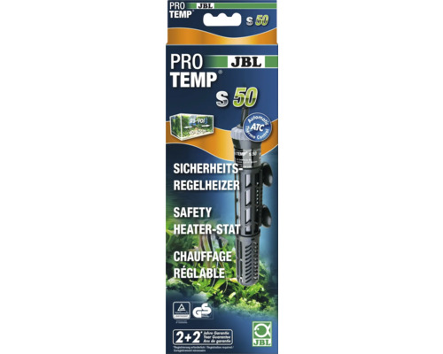Aquariumregelheizer JBL PROTEMP S 50 Sicherheitsregelheizer mit Schutzkorb, 50 W, für Aquarien 30 - 80 L JBL Pro Temp S 50 Aquarienheizstab Verpackung
