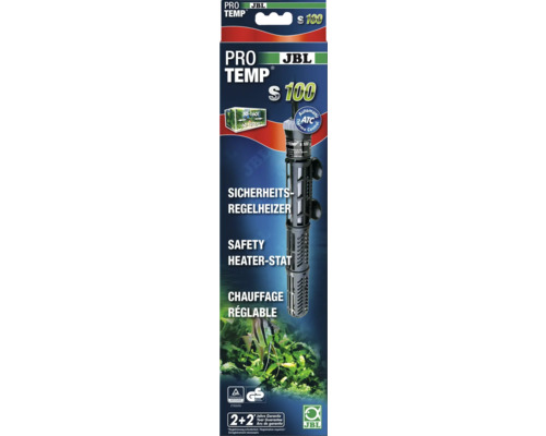 Aquariumregelheizer JBL PROTEMP S 100 Sicherheitsregelheizer mit Schutzkorb, 100 W, für Aquarien 50 - 160 L JBL Pro Temp S 100 Aquarienheizer Verpackung