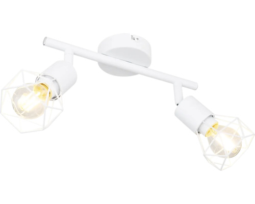 Deckenleuchte mit zwei Leuchtenarmen und geometrischen Lampenschirmen