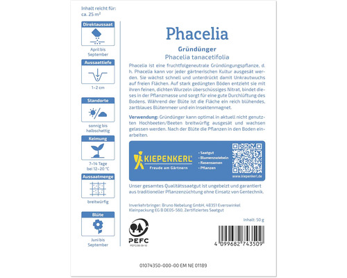 Packung Phacelia Bienenweide Gründünger Saatgut