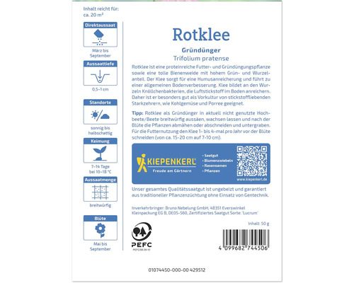 Rotklee Gründünger Samenpackung