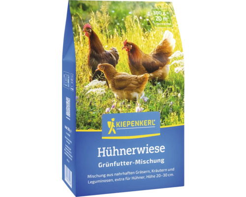 Futterwiese Kiepenkerl Hühnerwiese 0,3 kg für 20 m² Kiepenkerl Hühnerwiese Grünfutter Mischung Packung mit Hühnerabbildung