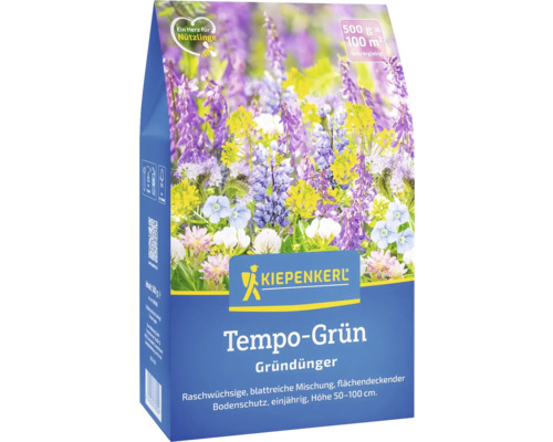 Gründüngungs-Mischung Kiepenkerl 'Tempo-Grün' 0,5 kg für 100 m² Kiepenkerl Tempo-Grün Gründünger Packung mit einjähriger, schnell wachsender Blattmischung für Bodenschutz, ausreichend für 100 Quadratmeter