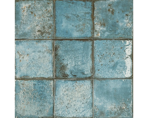 Feinsteinzeug Wandfliese Era Teal 12x12 cm türkis glänzend Quadratische, blaue Fliesen mit strukturierter Oberfläche