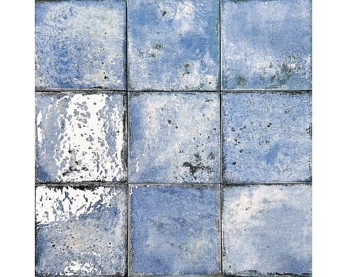 Feinsteinzeug Wandfliese Era Blue 12x12 cm blau glänzend Neun quadratische, unglasierte Wandfliesen mit unregelmäßigem Muster
