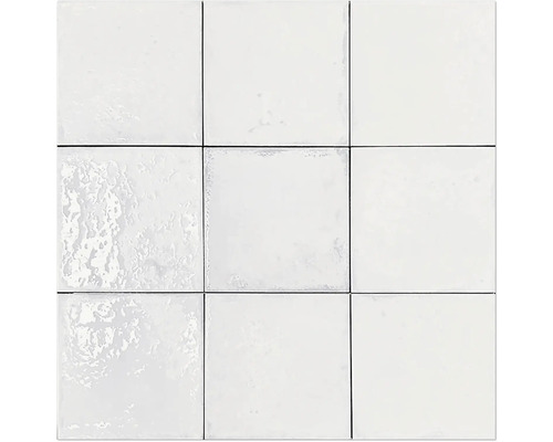 Feinsteinzeug Wandfliese Era White 12x12 cm weiß glänzend Neun quadratische, weiße Wandfliesen