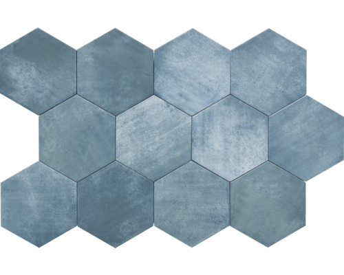 Porzellan Wandfliese Denia Blue Hexa 14x16 cm blau matt Sechseckige Fliesen aus Steinzeug
