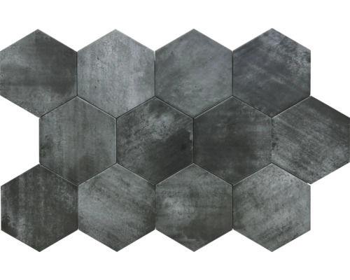 Feinsteinzeug Wandfliese Denia Graphite Hexa 14x16 cm graphit matt Sechseckige Fliesen in Steinoptik