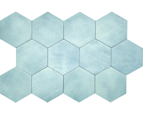 Feinsteinzeug Wandfliese Denia Sky Hexa 14x16 cm grün matt Sechseckige Fliesenanordnung