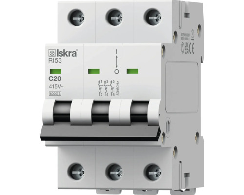 Leitungsschutzschalter Iskra® RI53 C20 20A 3-polig Iskra Leitungsschutzschalter RI53 C20, 415V