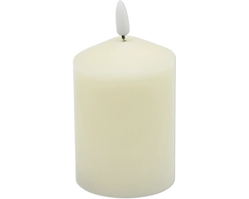 LED Echtwachskerze Ø 7 cm H 12,5 cm Wachs creme abgerundet