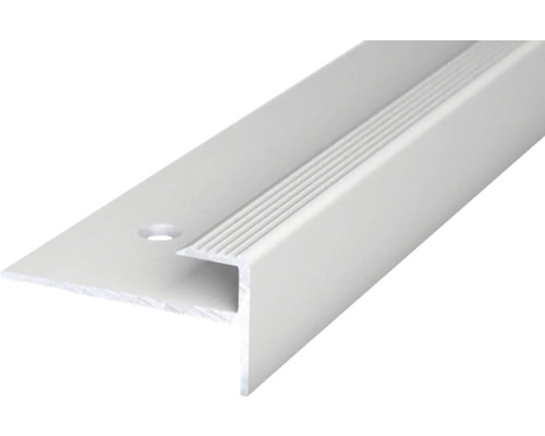 Prinz Treppenkante mit Einschub Alu silber gelocht 30 x 15 x 2500 mm Treppenkantenprofil aus Aluminium mit geriffelter Oberfläche und Befestigungsbohrung