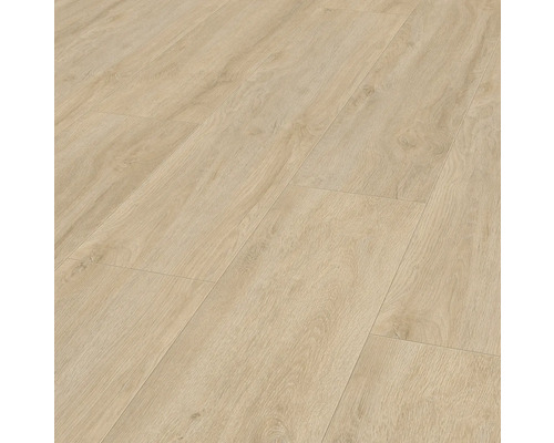 Swiss Krono Laminat ADVANCED PLUS Grand Eiche hell Eiche Landhausdiele 1380 x 244 x 8 mm Nahaufnahme von hellem Laminatboden mit Holzstruktur