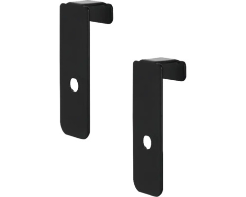 Zwei Regalwinkel aus Metall mit Befestigungslöchern