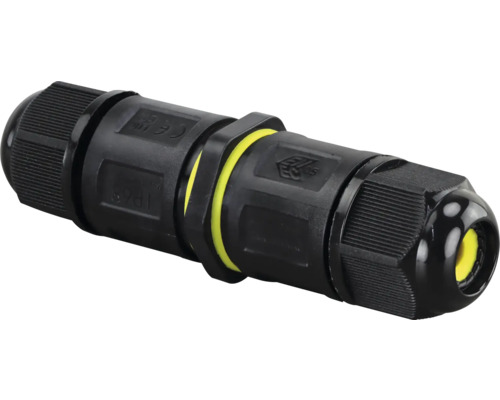 Schwarzer Kabelverbinder mit gelbem Dichtungsring