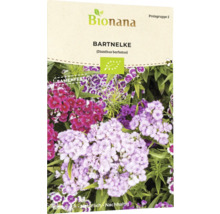 Bionana Bartnelke Saatgutpackung mit Nelkenblüten