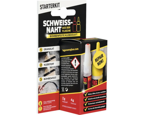 HG Power Glue Starter Kit Alleskleber Schweißnaht aus der Flasche 6 g Schweissnaht aus der Flasche Starterkit mit Granulat und Klebstoff
