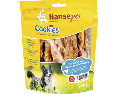Hundesnack Cookies Hähnchenfilet auf Kaurolle 200 g Hansepet Cookies Delikatessen für Hunde mit Hühnchenfiletfleisch, 200 g