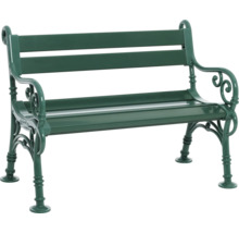 Gartenbank aus Metall mit geschwungenen Armlehnen