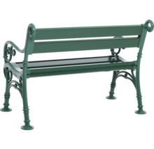 Grüne Gartenbank aus Metall mit geschwungenem Design