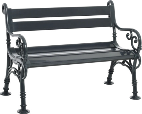 Gartenbank aus Metall mit Rückenlehne und Armlehnen