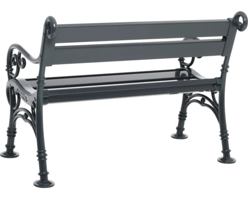 Gartenbank aus Metall mit geschwungenen Armlehnen