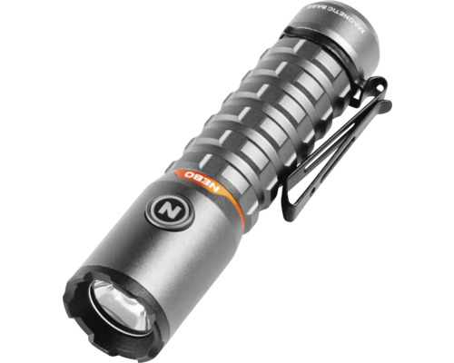Graue LED-Taschenlampe mit Magnetfuß und Clip