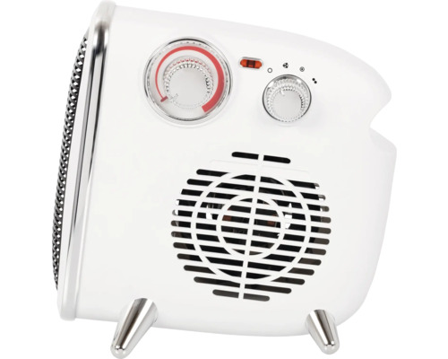 Weißer Heizlüfter mit Temperaturregler und Ventilatorstufen