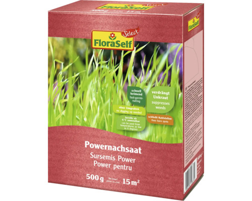 FloraSelf Power Nachsaat in einer 500 Gramm Packung für bis zu 15 Quadratmeter Fläche