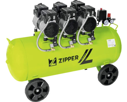 Kompressor Zipper ZI-COM90SI Silent, 8 bar, fahrbar, 230 V Zipper Logo auf einem fahrbaren Kolbenkompressor mit sechs Zylindern