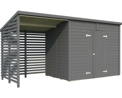 Holzgartenhaus mit Geräteschuppen und Holzlager