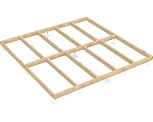 Holzrahmenkonstruktion für Gartenhausfundament mit Schraubfundamenten