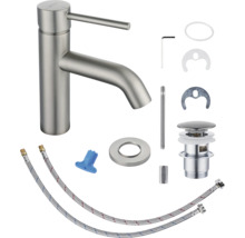 Waschtischarmatur Avital Rega eco stainless steel gebürstet mit Push-Open-Ablaufventil
