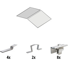 Befestigungsmaterial für Solarmodule, inklusive Dachhaken, Sparrenanker und Modulklemmen, Mengen: 4x Dachhaken, 2x Sparrenanker, 8x Modulklemmen