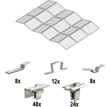 Dachziegel mit Montagezubehör für Photovoltaikanlage, inklusive Dachhaken und Klemmen